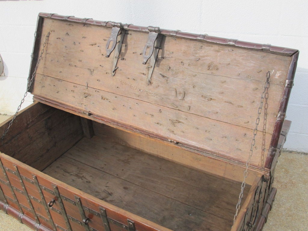 20th Century Unusual Indian metal bound trunk For Sale