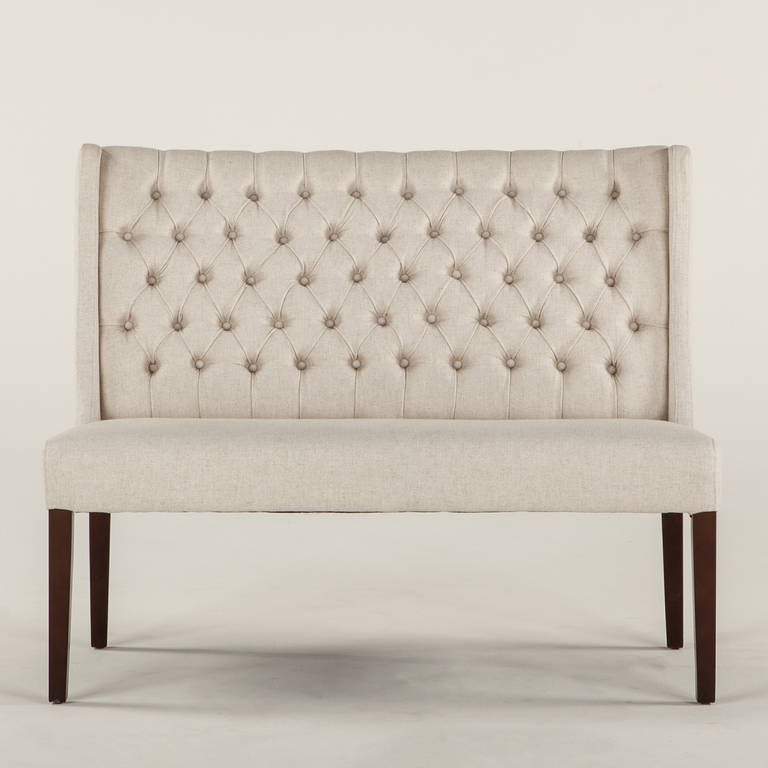 Tufted Linen Chair In Good Condition For Sale In Bridgehampton, NY