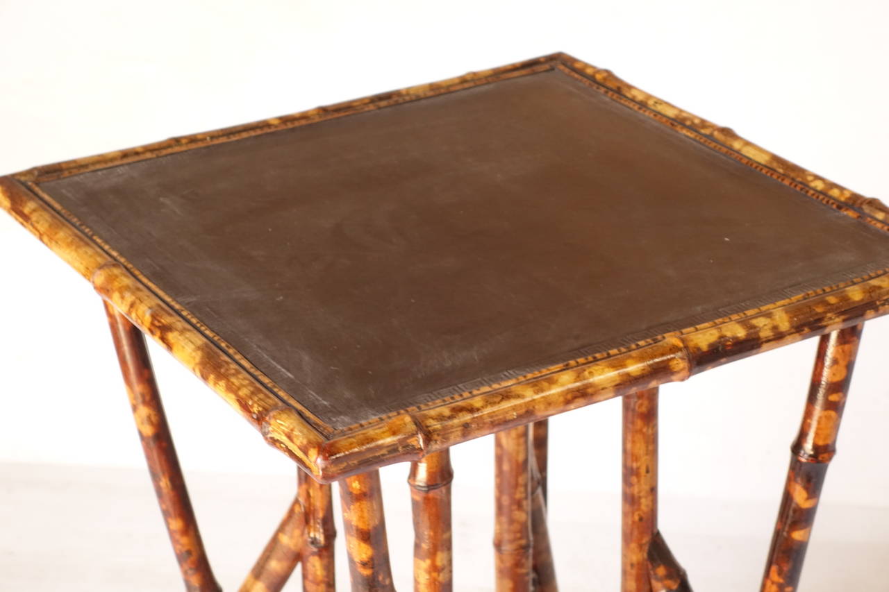 20th Century Large Bamboo Leather Top Table