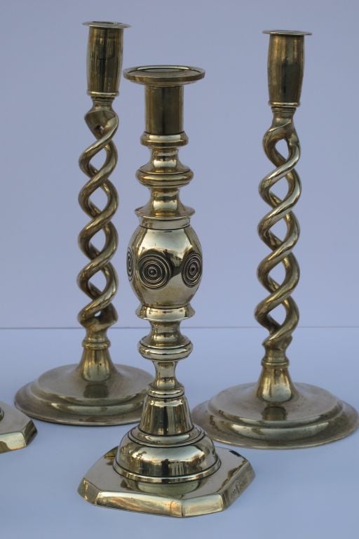 Victorian Brass Candlesticks In Good Condition In Bridgehampton, NY