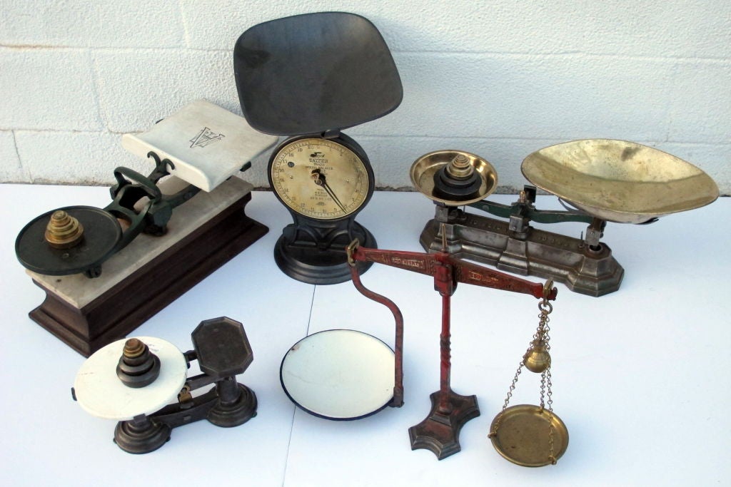Victorian grocery scales for weighing food.  Sold separately, priced from $ 600 - $1250 each.