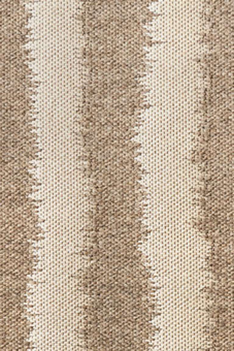 Rug with charming soft brown and beige asymmetrical stripes. Softens the look of a traditional stripe while staying neutral to blend with almost any decor.

Currently in stock 8' x 10' with serged edge in undyed, dark grey wool.