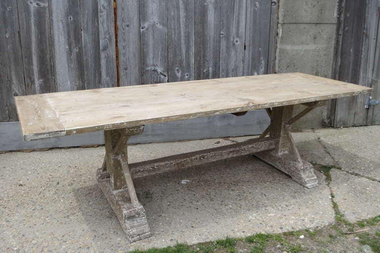 Large dining table made recently from 19th C painted antique timbers.