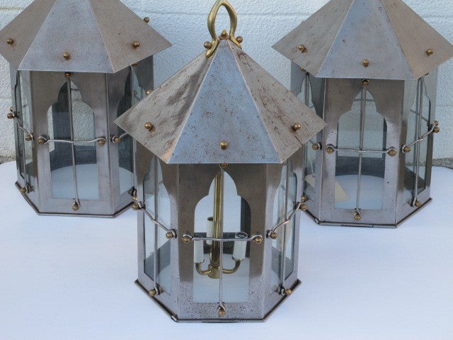 we have 4 of these iron and brass art nouveau lantern. Modern electrification:
$2250.00 each