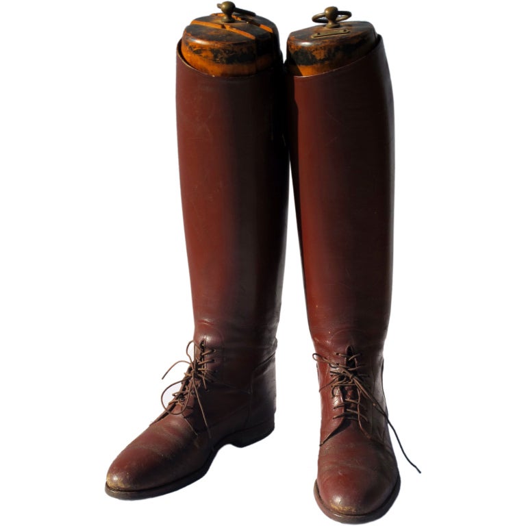 Vintage Riding Boots with Wooden Trees at 1stdibs