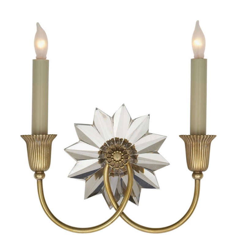 Double Sconce Antique Brass and Crystal For Sale at 1stdibs