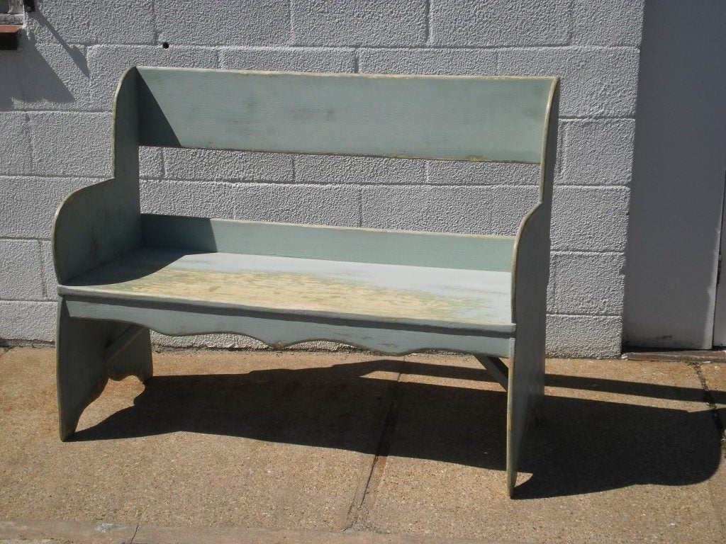 Blue Painted Pine Bench