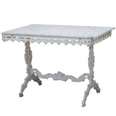 Antique Cast Iron Table with Marble Top