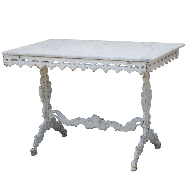 Cast Iron Table with Marble Top For Sale