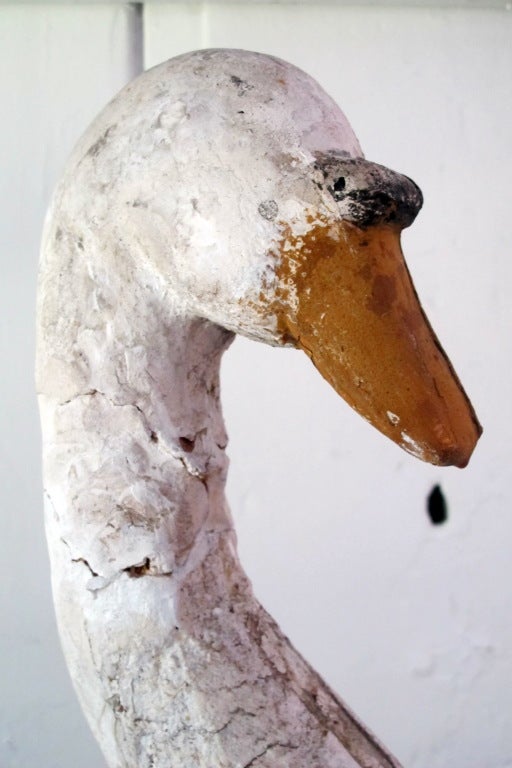 Lifesize early last century American Swan, c 1920 hand made in wood. Original paint. some old repairs done.
