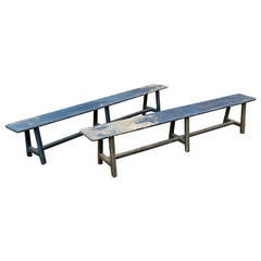 Pair of Long Painted Pine Benches