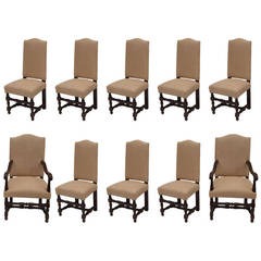 Set of Ten French Oak Dining Chairs