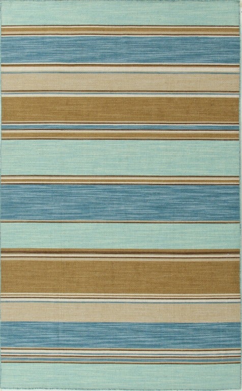 Blue & Brown Striped Dhurrie For Sale