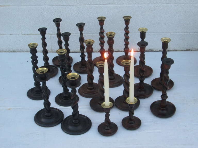 We have a selection of English 19th C Barley Twist Candlesticks.
Sold in pairs, from $ 195 - $ 350 a pair