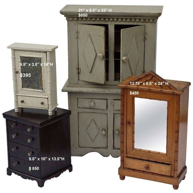 We have a charming collection of miniature furniture. Often made for display purposes for furniture manufacturers. Priced and sold separately from $ 395.00 - $ 850. Please contact for current availability.