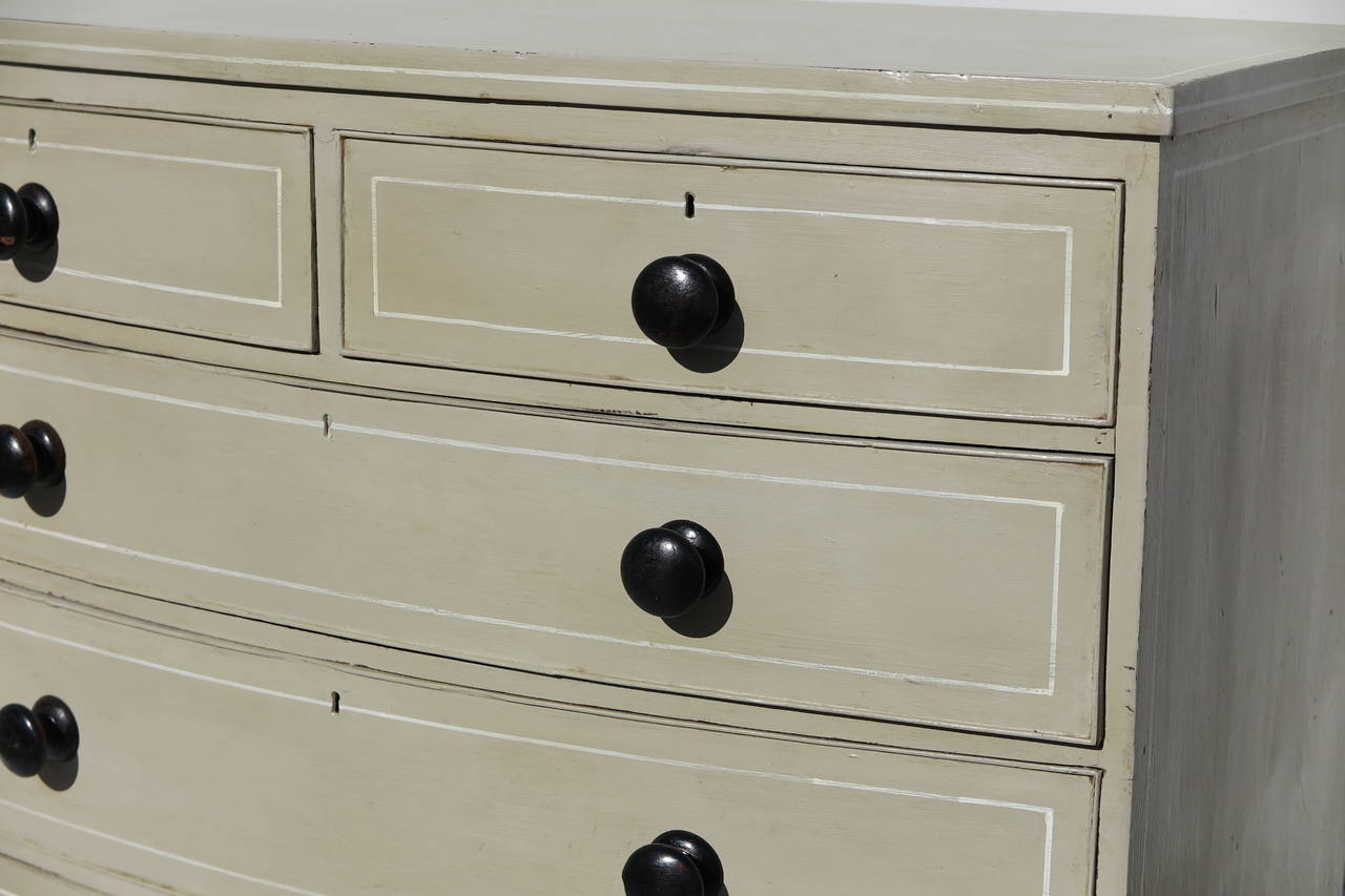 Later painted finish Regency period chest of drawers. Please contact for current availability or more information.