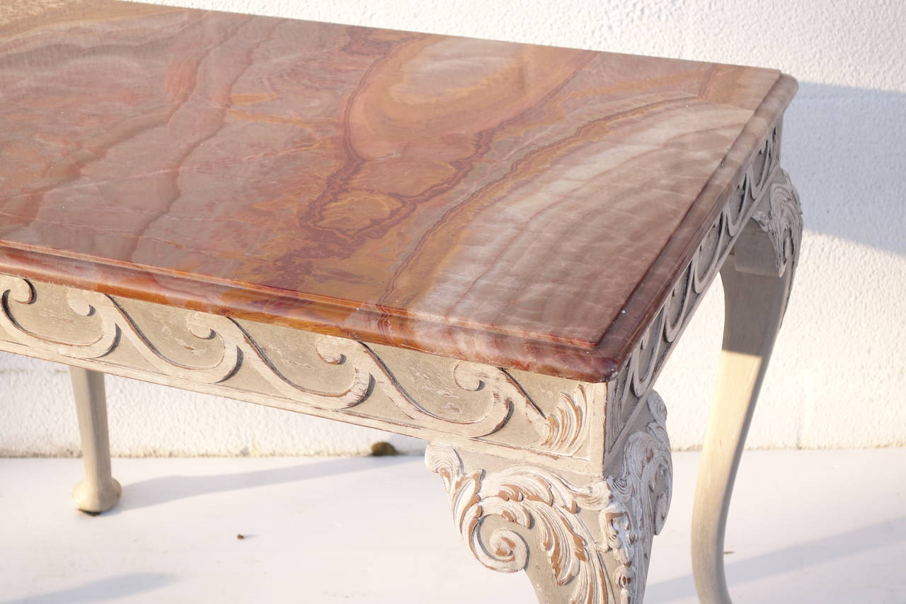 Chippendale Style Center Table with Marble top In Good Condition For Sale In Bridgehampton, NY