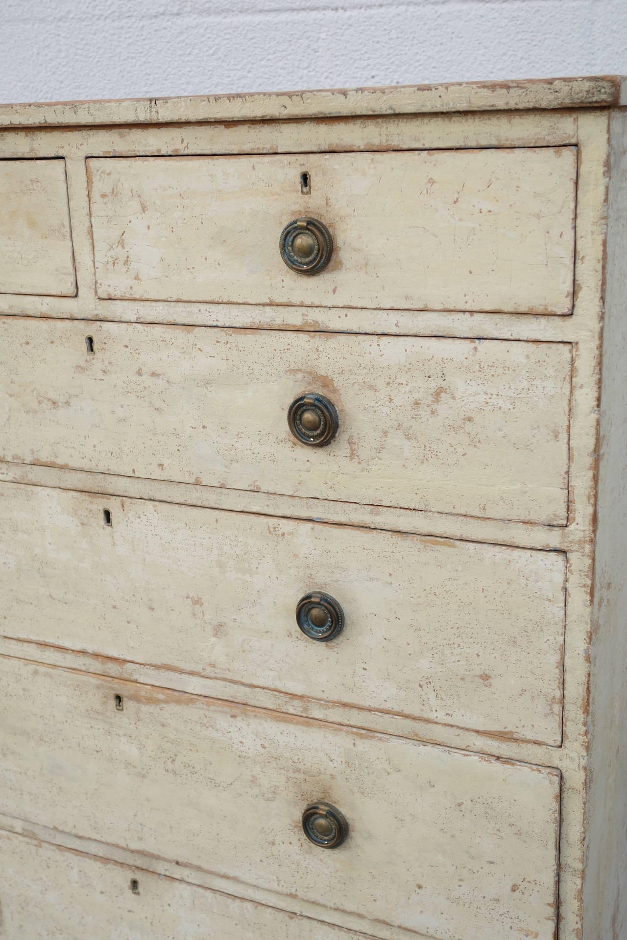 Tall English 19th C Dresser with original paint and brass hardware