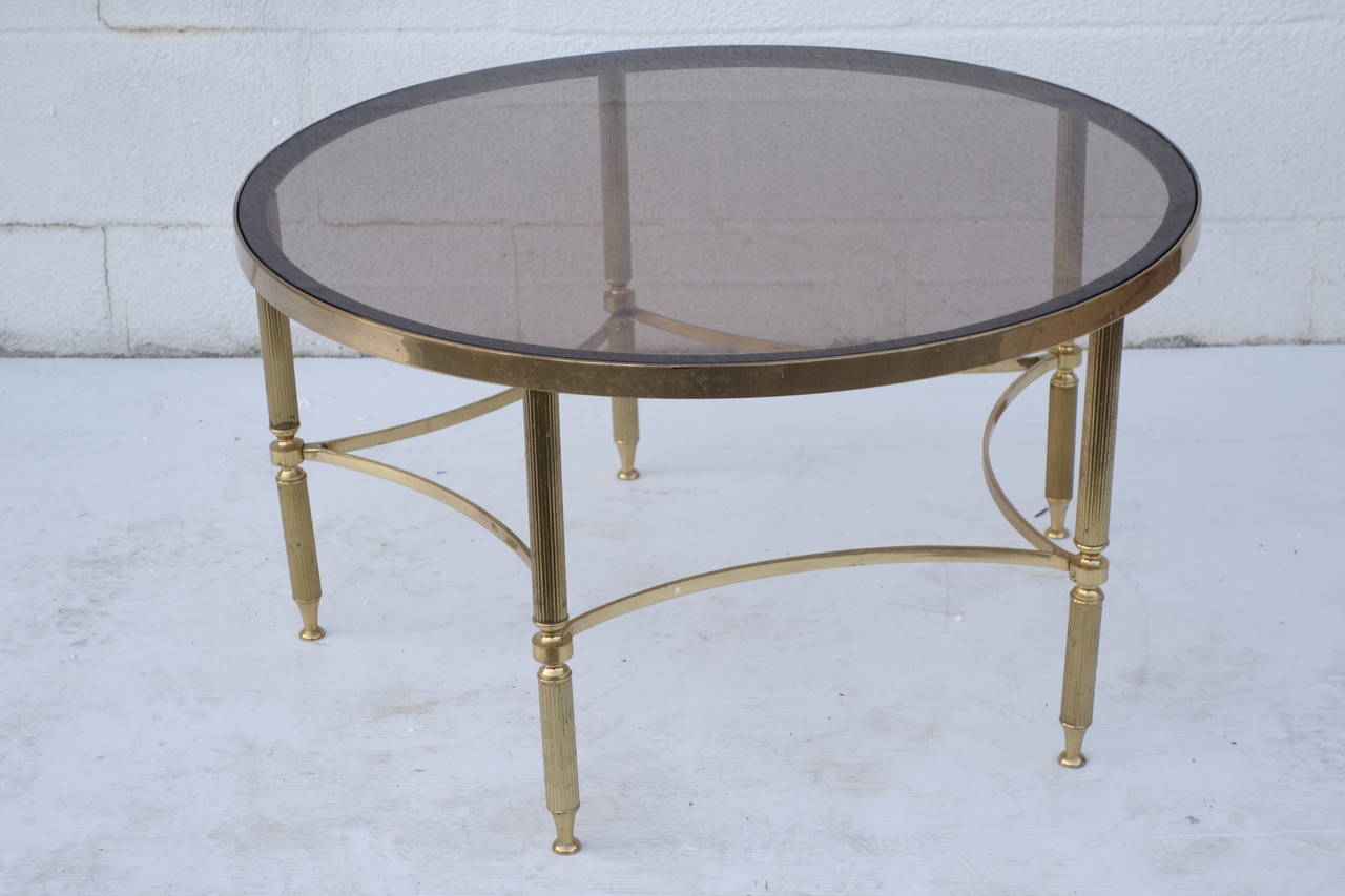 French Brass Cocktail Table in the directoire style with tinted glass top