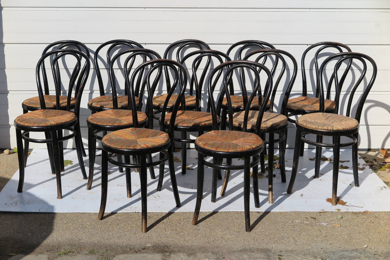 Set of 6  French bistro chairs with colored caning work on seats. 
3.20.15 set 6 sold
Now set of 6 left.