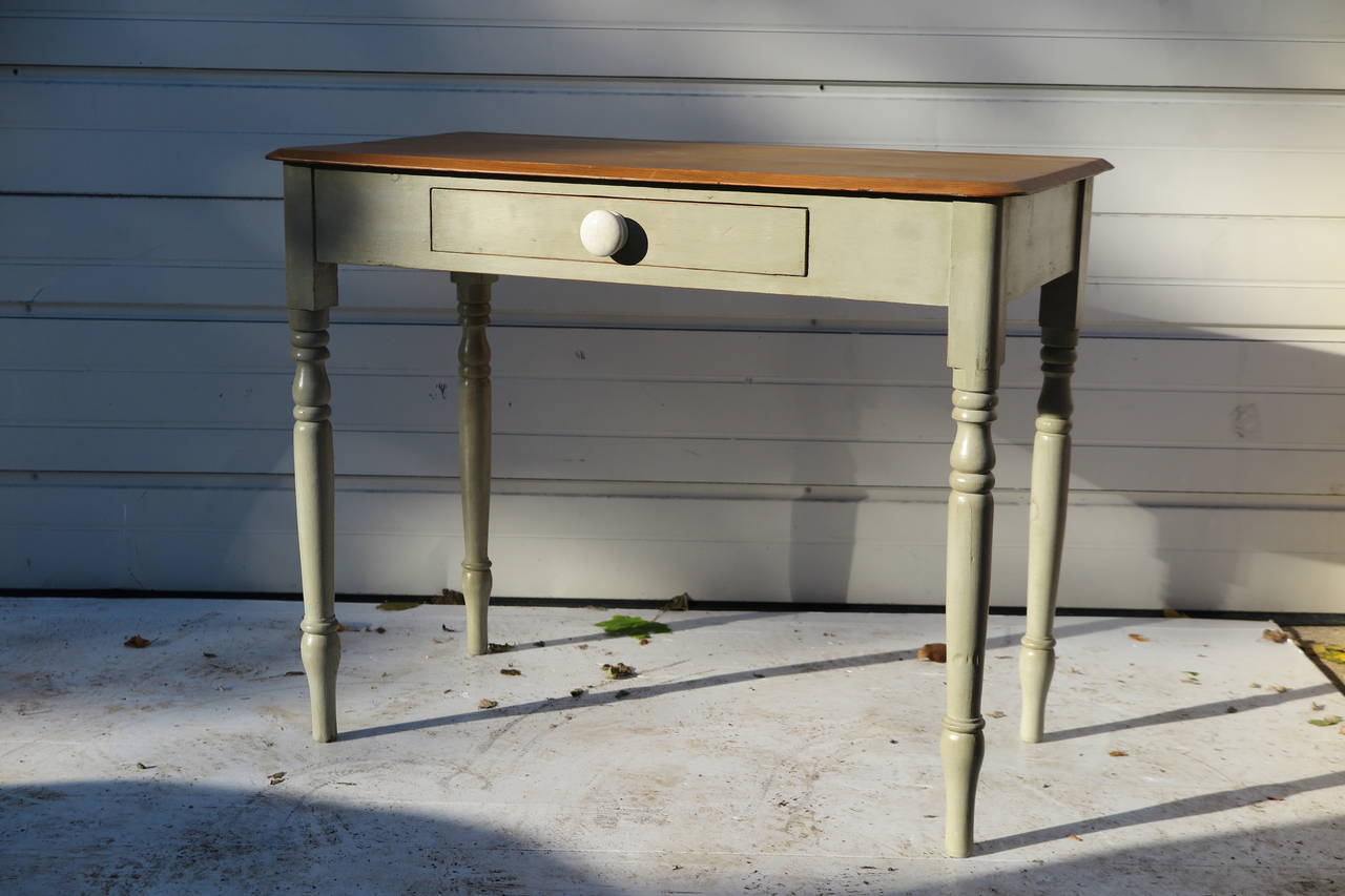 English Side table or Desk. Turned legs, single drawer, natural pine top.
later painted. c 1940