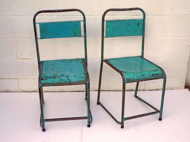 Metal Cafe Chairs, c. 1940 In Good Condition For Sale In Bridgehampton, NY