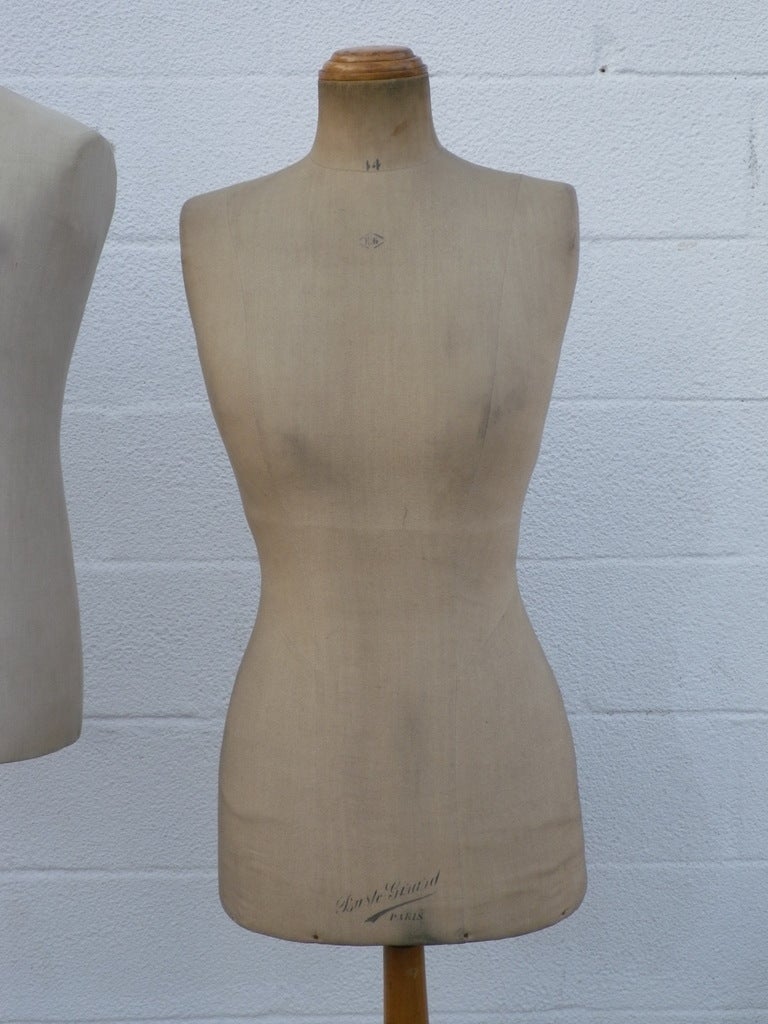 A male and Female Dressmakers Dummy. stamped by the maker. Adjustable heights. sold separately. c 1920