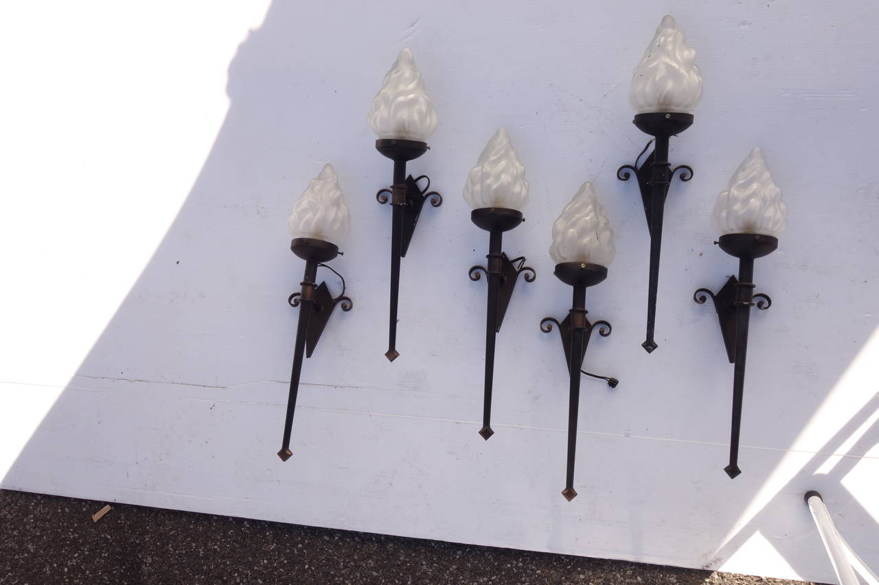 British Set Six Empire Style English Torchiere Sconces For Sale