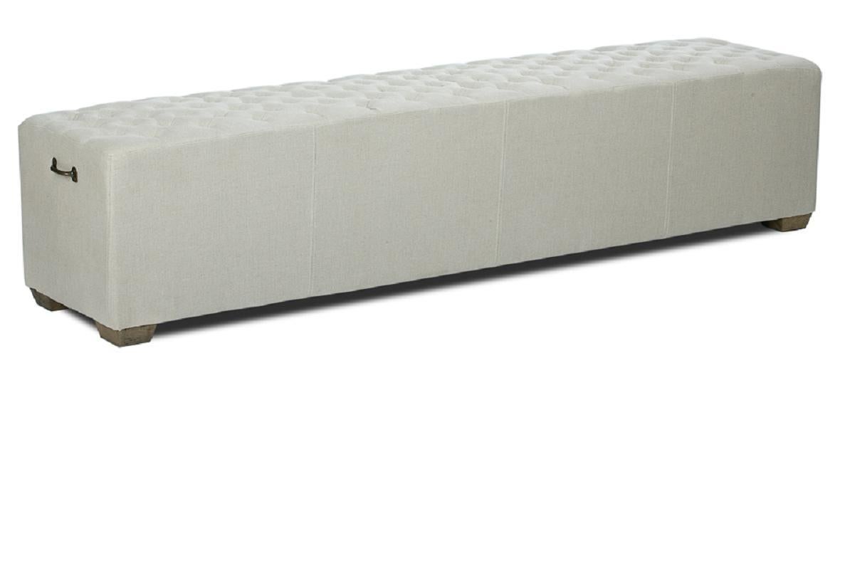 Six Foot Tufted Linen Bench For Sale