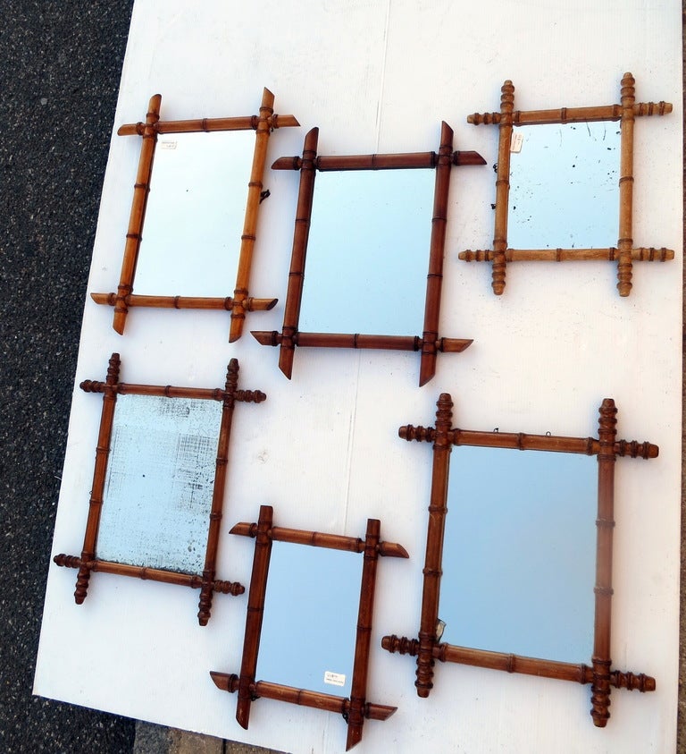 Small French Bamboo Mirrors with old mercury glass. sold separately. from $245 each- $345 each