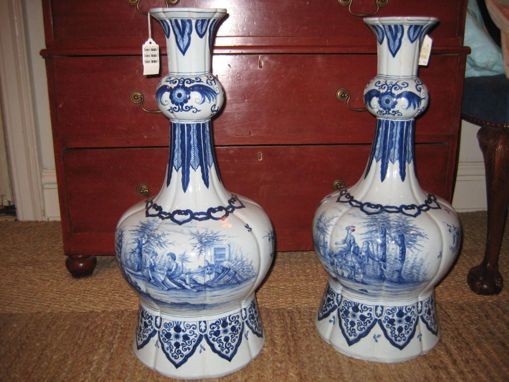 Pair of Large Delft  Baluster Vases   25.5 inches tall