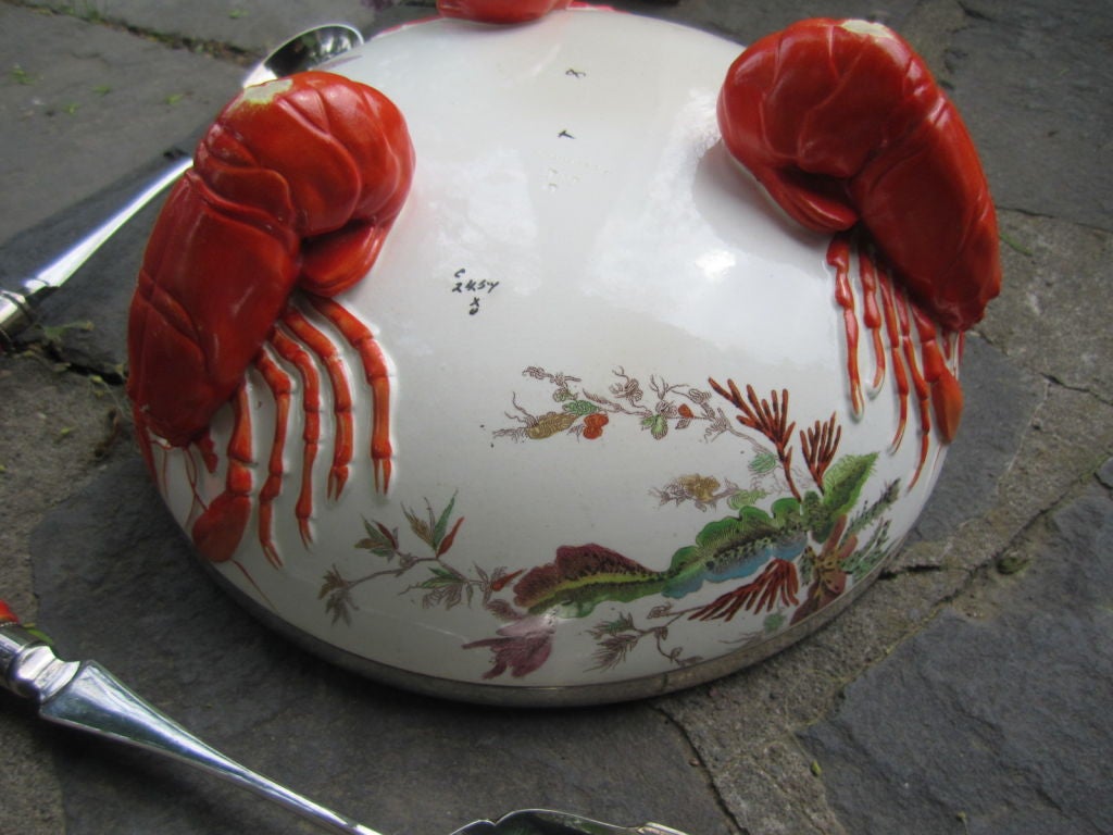 English Wedgwood Lobster Bowl with Pair of Claw Servers