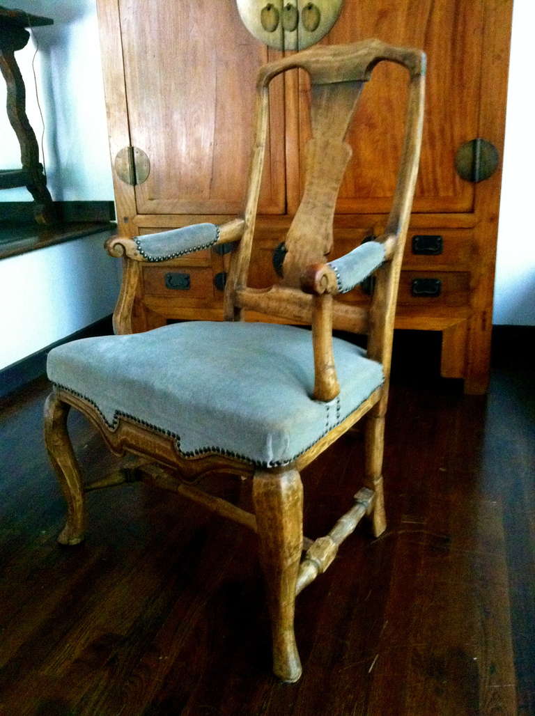 18th C. Swedish Baroque Chair.  Newly Upholstered in Mohair Velvet.
