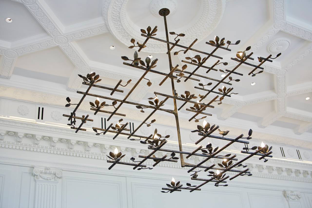 Garden Chandelier with Extended Stem in Bronze Finish In Excellent Condition For Sale In Wainscott, NY