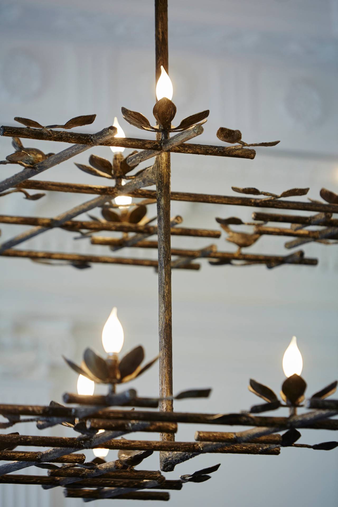 Contemporary Garden Chandelier with Extended Stem in Bronze Finish For Sale