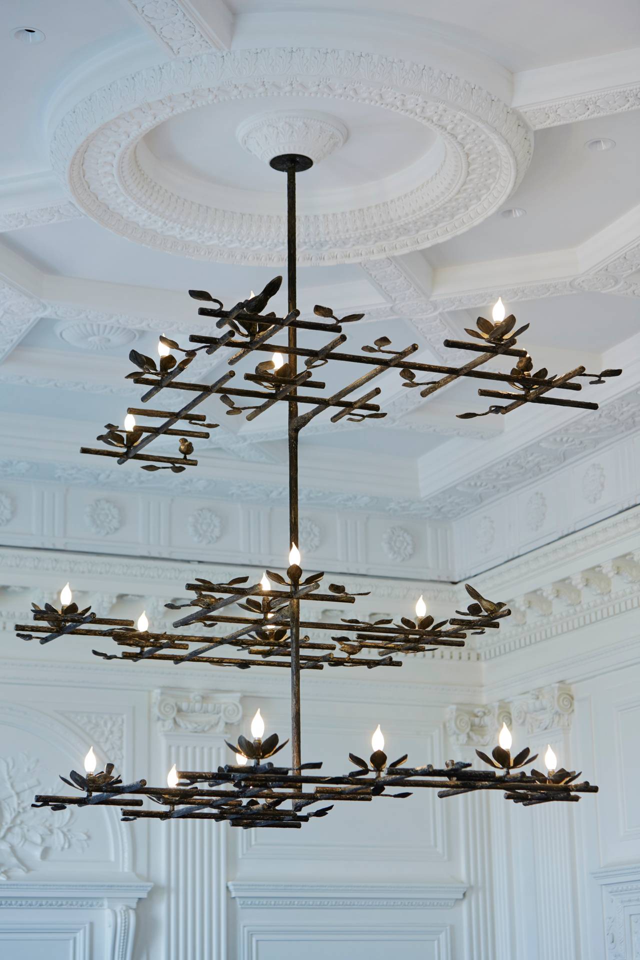 American Garden Chandelier with Extended Stem in Bronze Finish For Sale