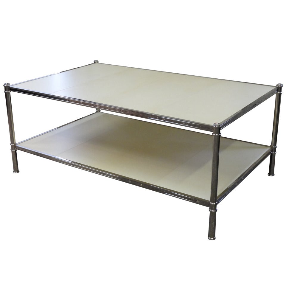 Cole Porter Coffee Table in Polished Nickel and Parchment For Sale