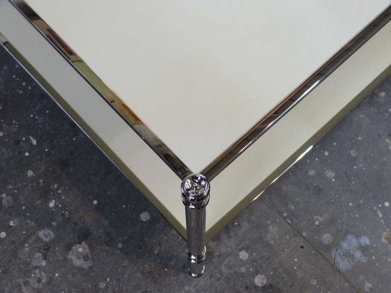 Cole Porter Coffee Table in Polished Nickel and Parchment In Excellent Condition For Sale In Long Island City, NY