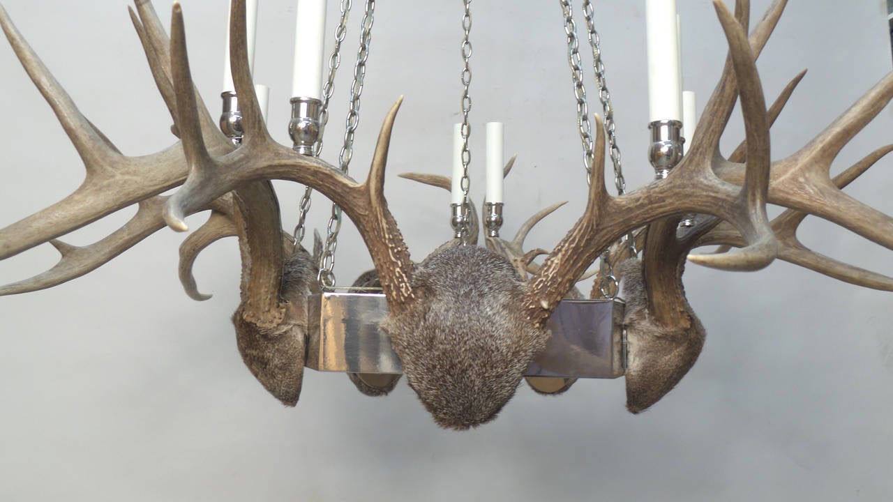 Antler and Chrome Chandelier In Good Condition For Sale In Long Island City, NY