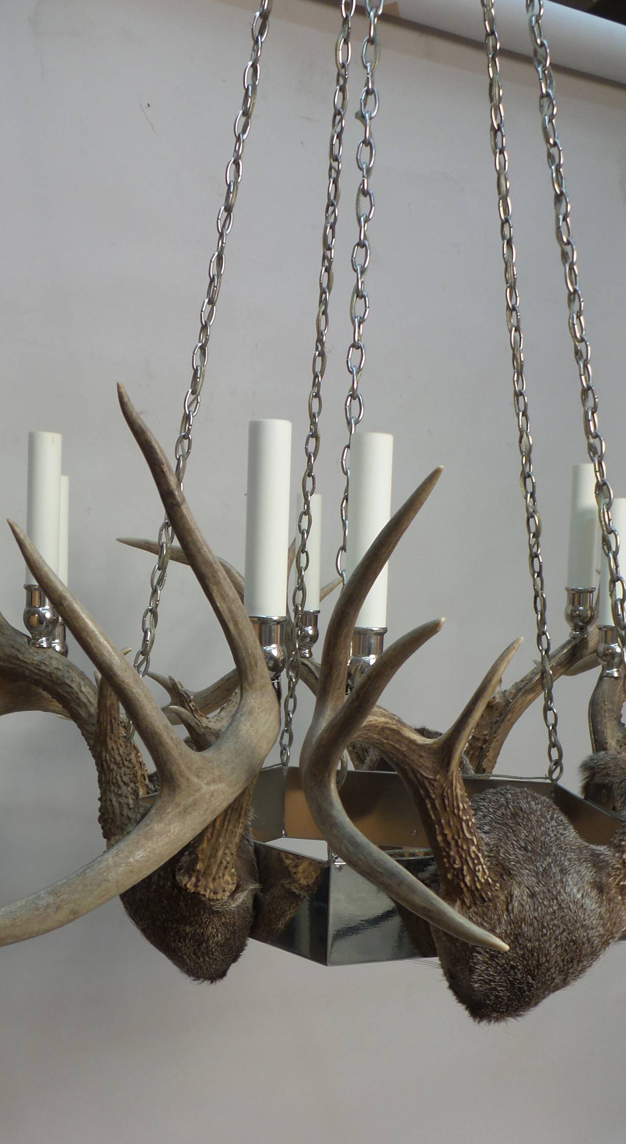 American Antler and Chrome Chandelier For Sale