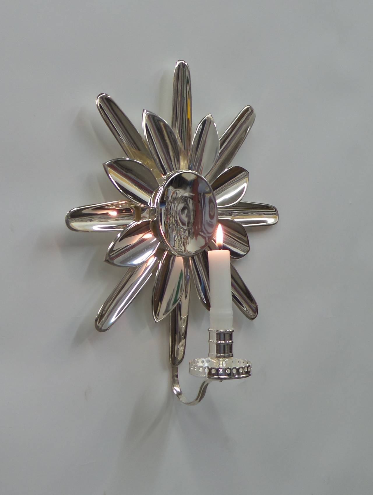 Silver Plate Sunburst Wall Sconce For Sale