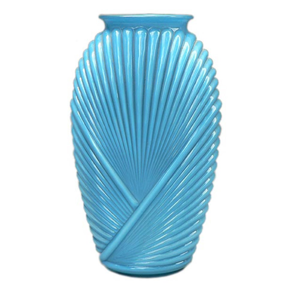 Ribbed Art Deco Glass Vase For Sale