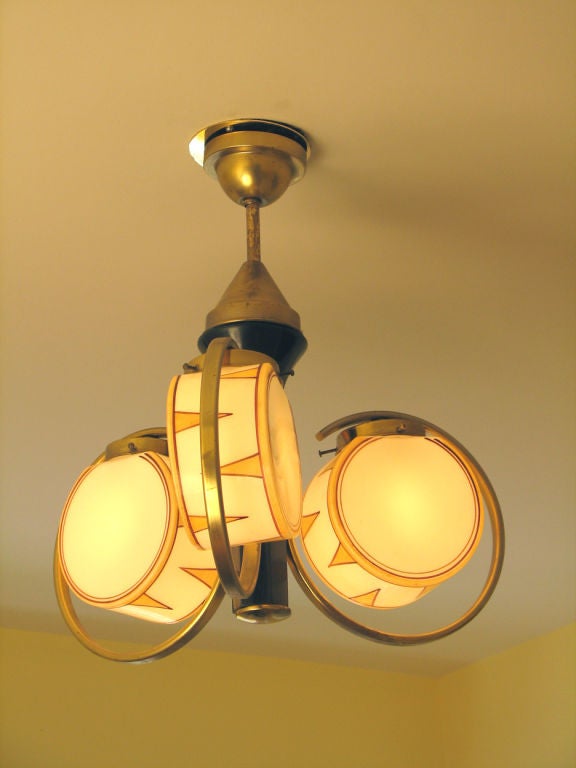 German Art Deco Glass Drum Motif Light Fixture