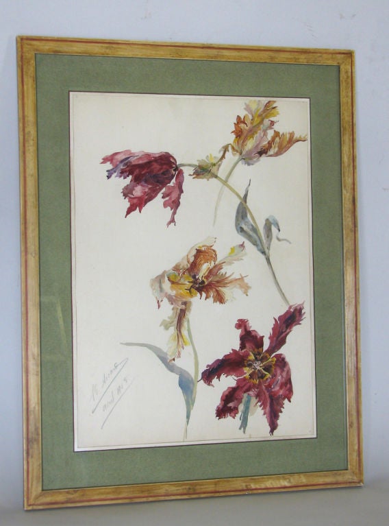 French Rare Set of Floral Watercolors by Accard For Sale