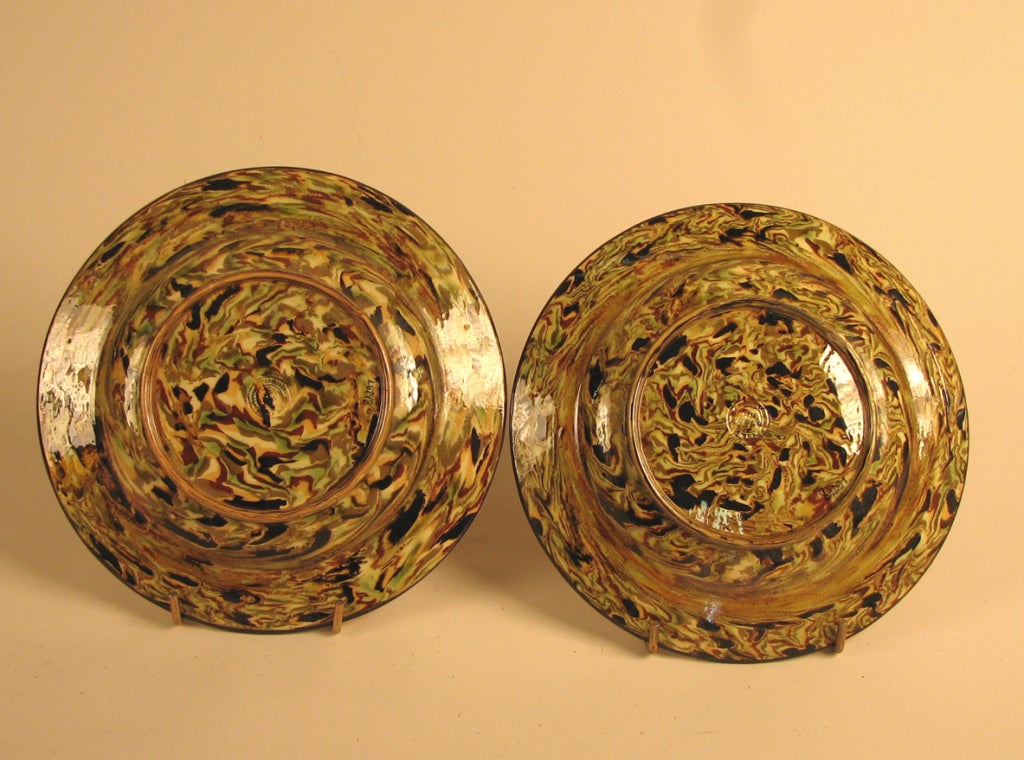 A pair shallow Uzes bowls by the Pichon factory from the 19th century. Signed. France, circa 1880.