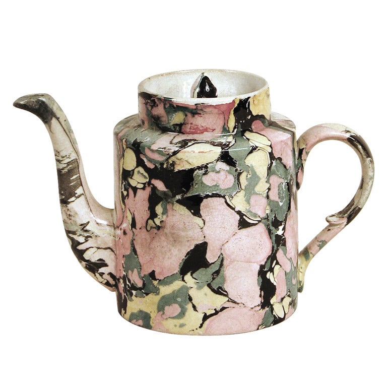 A French Sarreguemines porcelain tea pot with cover, circa 1880. Marked, "Opaque De Sarreguemines".