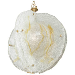 Frosted Glass Globe Pendant with Amber Detail by Mazzega
