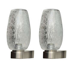 Pair of Nickel Sconces with Glass Shade Featuring Inclusive Air Bubbles