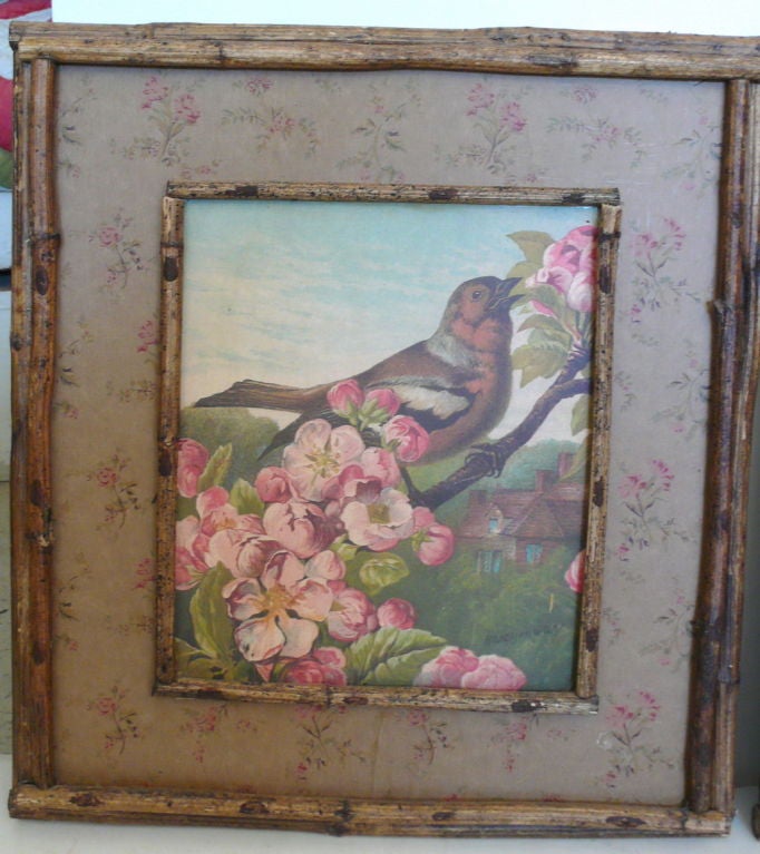20th Century Decorative Bird Prints in Twig Frames