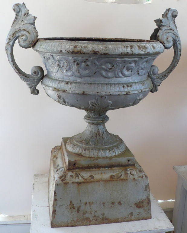 Pair of Finely Cast Iron Garden Urns